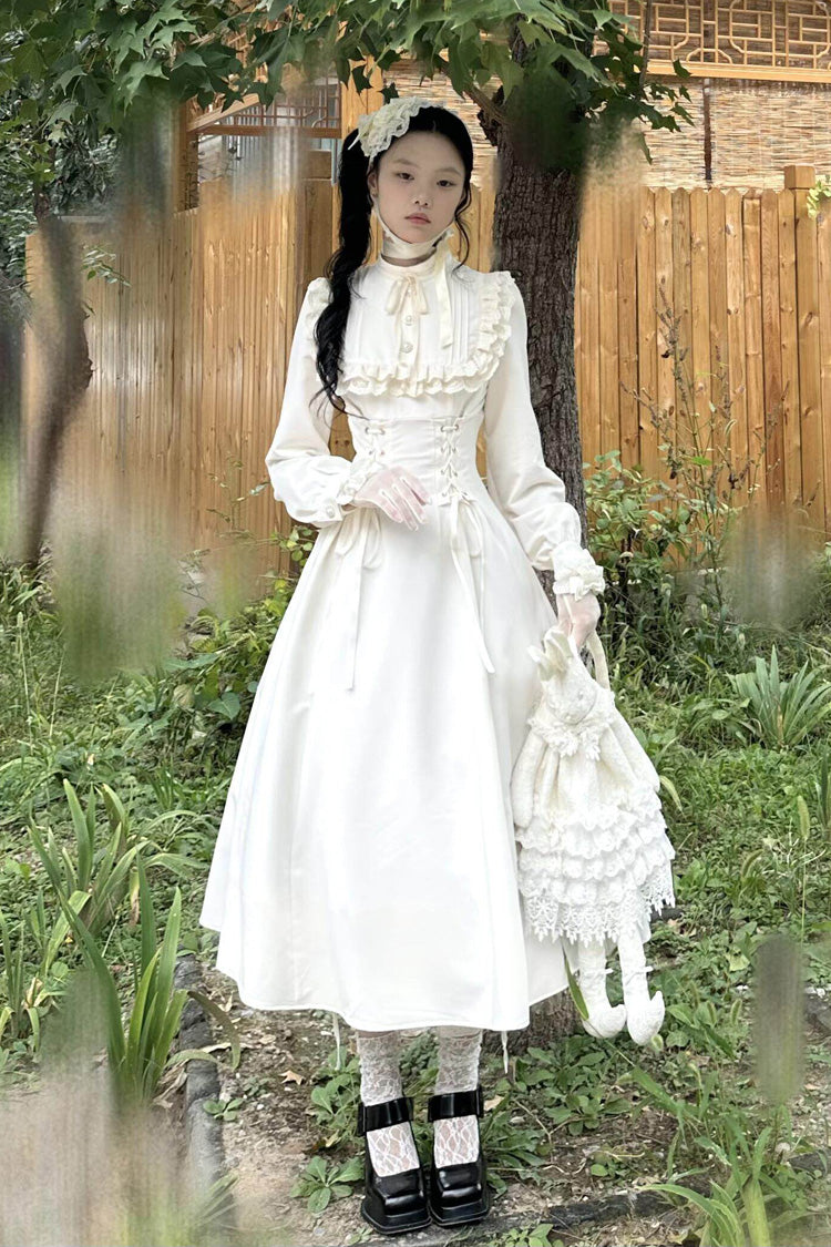 Gothic Apricot Stand Collar Long Sleeve Ruffled Lace-Up Lolita Dress