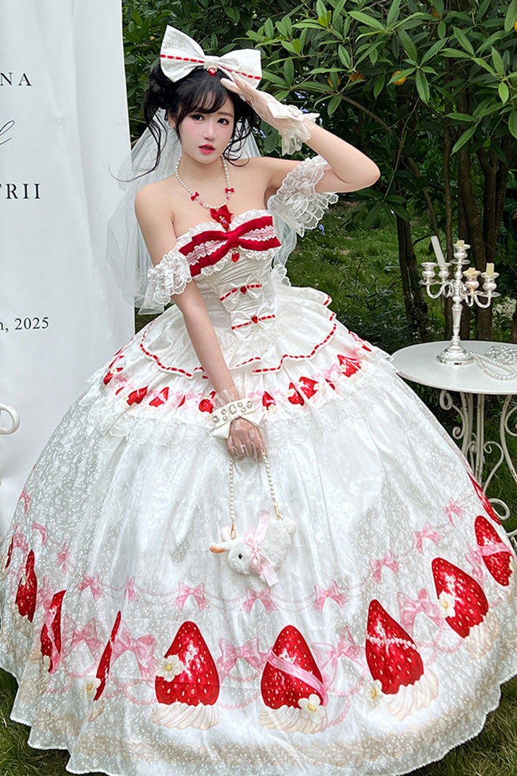 Ivory Off-Shoulder Strawberry Print Dress Set with Ruffles - True Love Strawberry