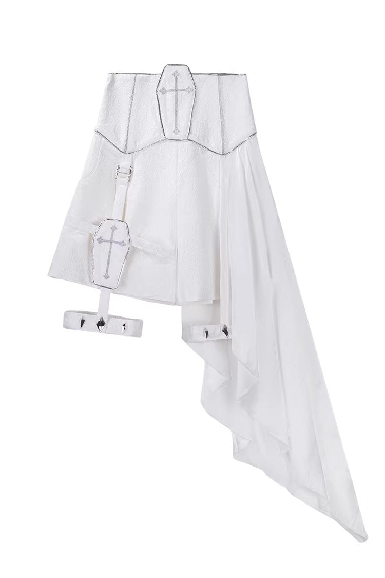 Ivory Asymmetric Prince Coat Shorts Set with Bows - Silver-White Sacred Pact