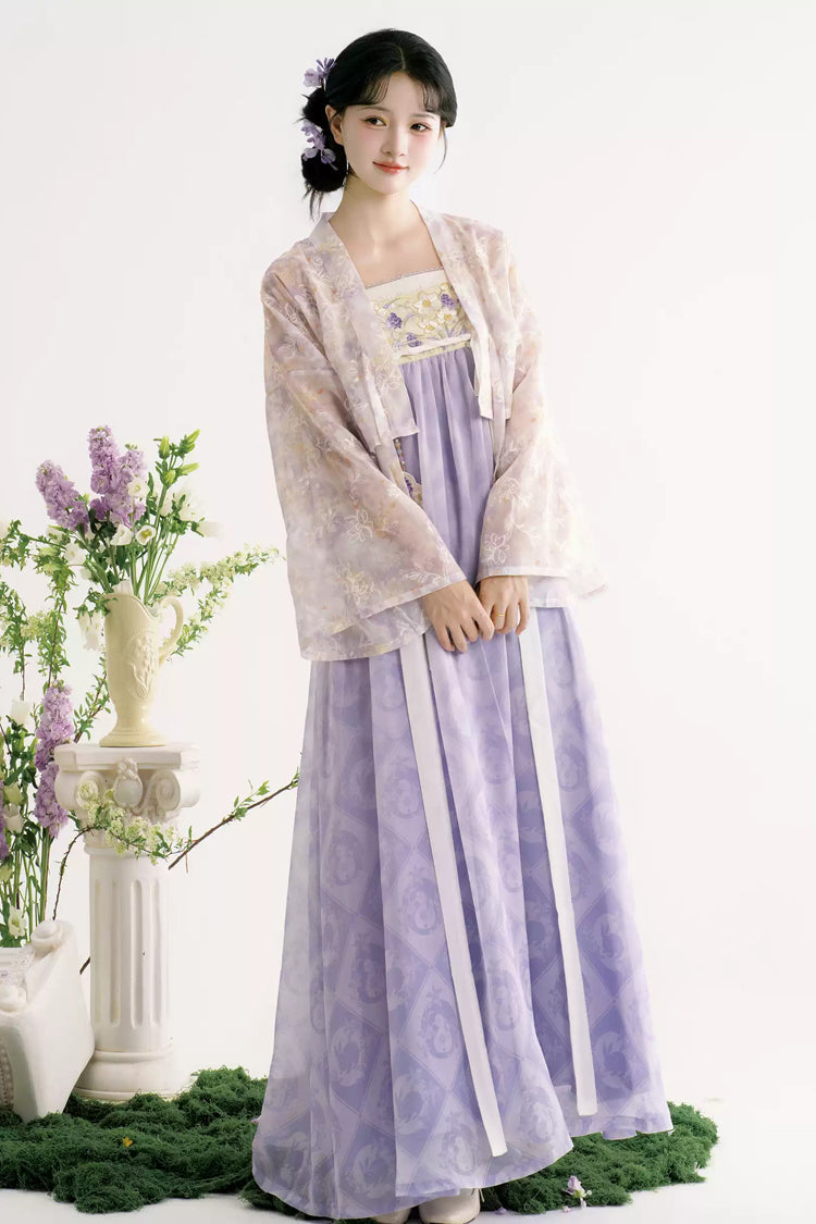 Violet Lavender Garden High Waist Printed Sweet Hanfu Set