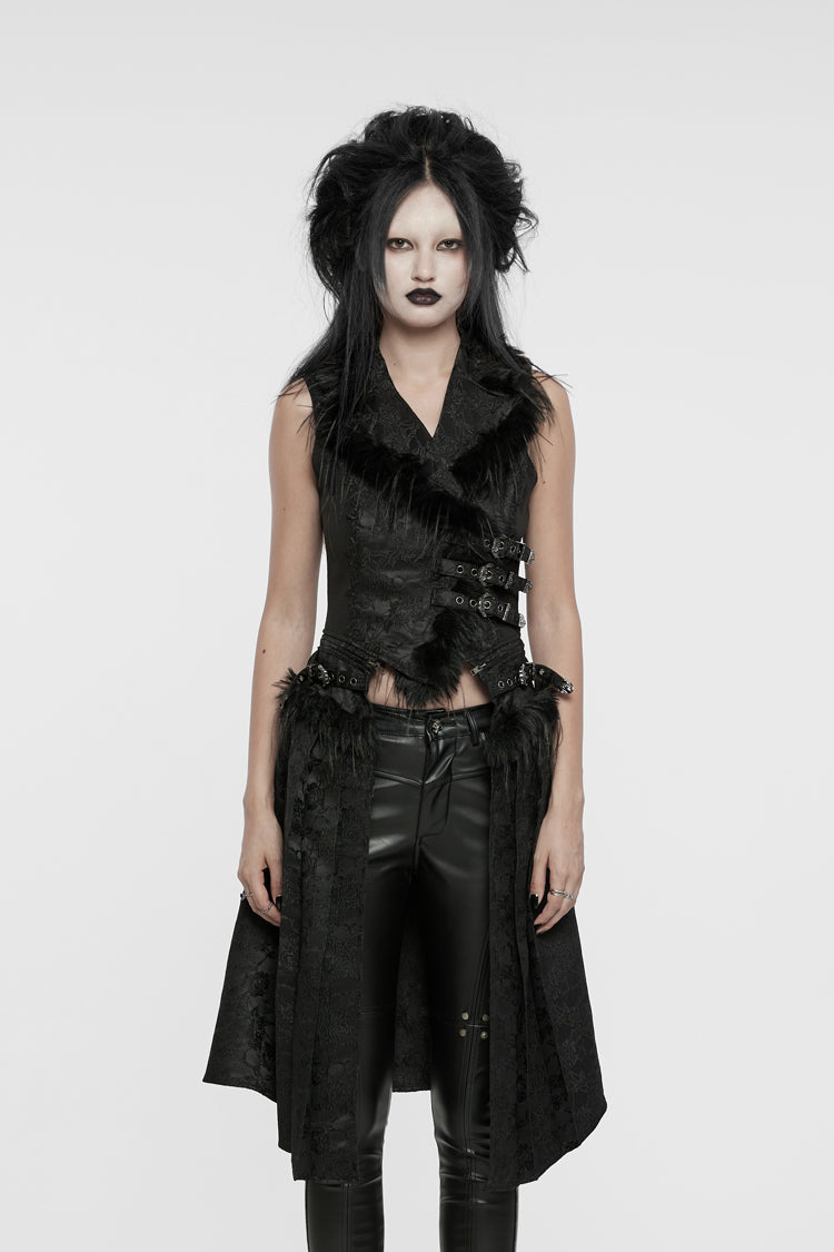Detachable Jacquard Lace-Up Gothic Sleeveless Vest