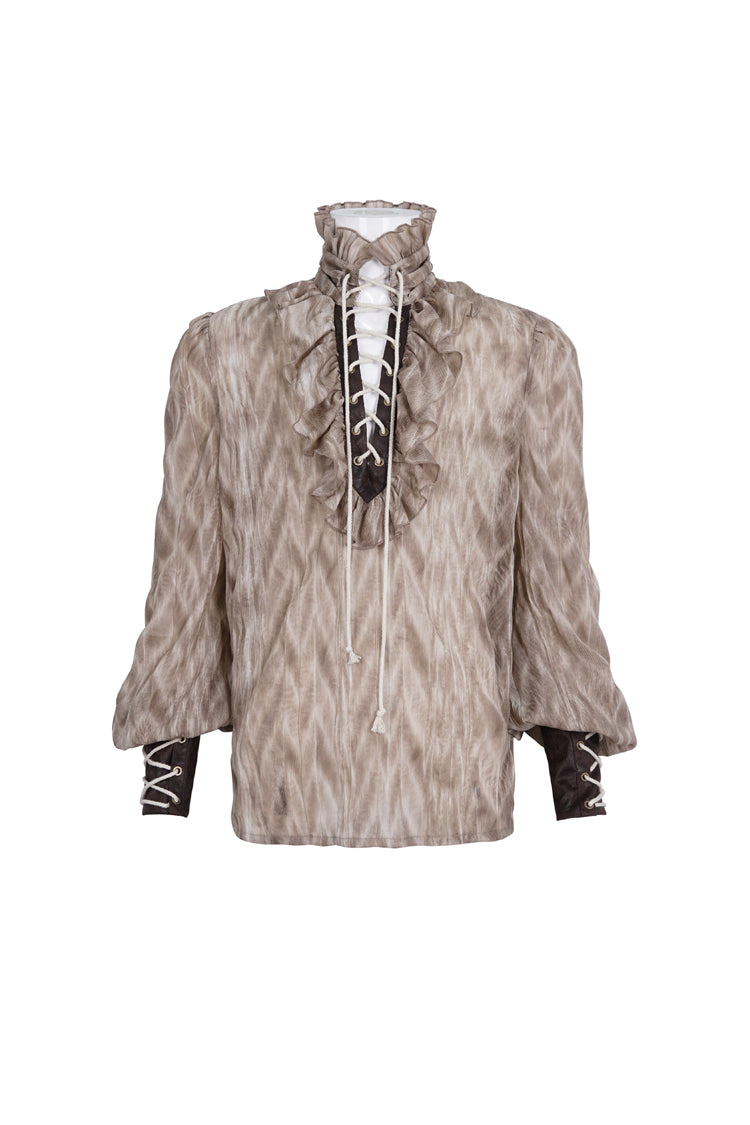 Cocoa Ruffled Stand Collar Lace-Up Gothic Blouse for Men