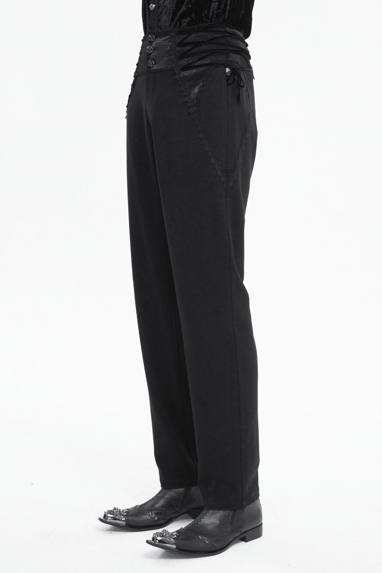 Embellished High Waisted Gothic Pants for Men with Lace Trim