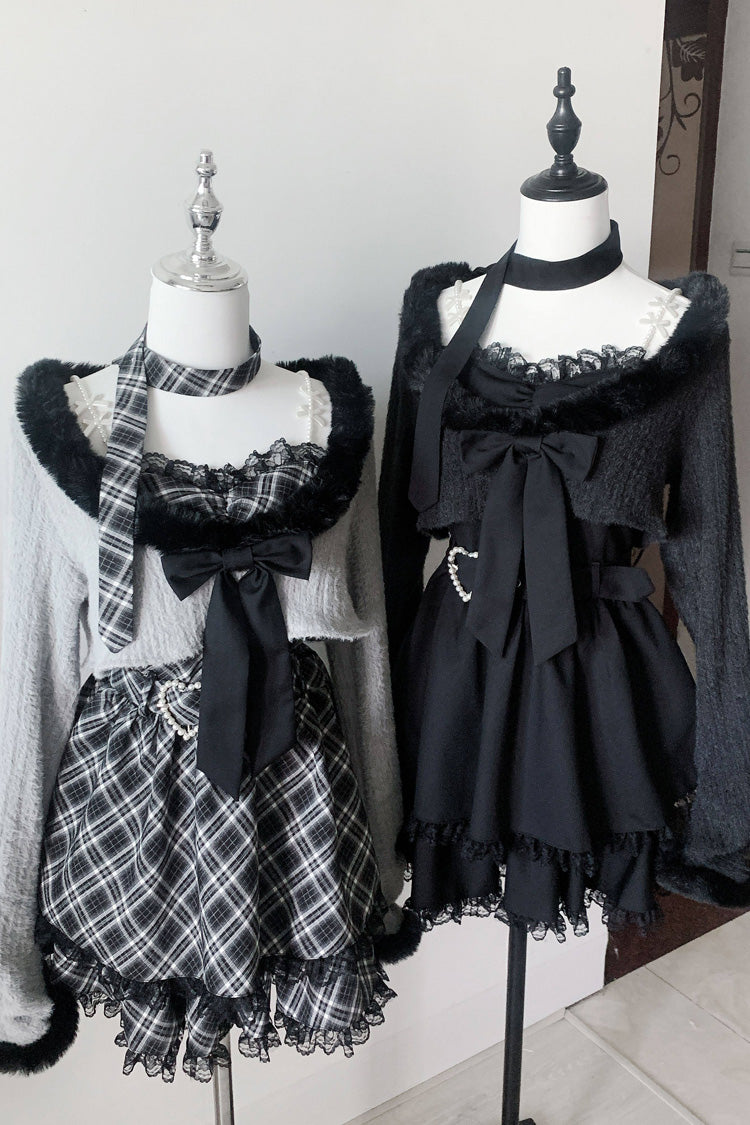 Printed Lace Long-Sleeve Jirai Kei Dress Set - Stardust Oath