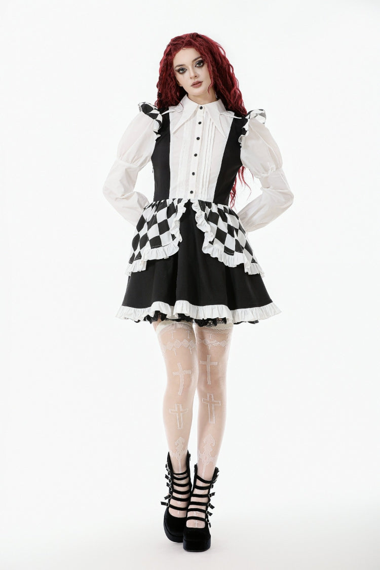 Sharp Point Collar Long Puff Sleeves Gothic Dress