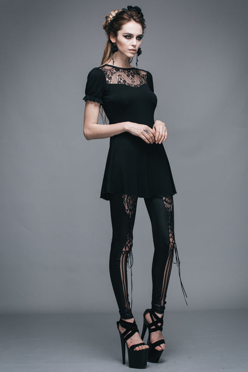 Lace Neck Short Sleeve Mid-Length Gothic Women's Tee