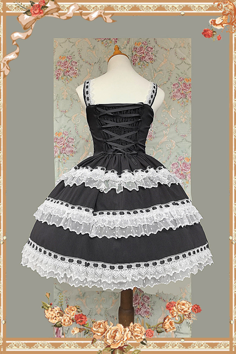 Black/White Sleeveless Ruffled Sweet Lolita JSK Dress Lace-Up - Doll in the Mirror