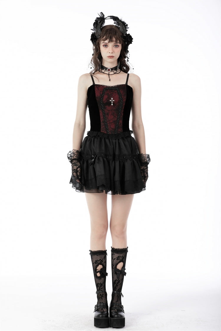 Dark Red Cross-Strap Jacquard Gothic Overbust Corset