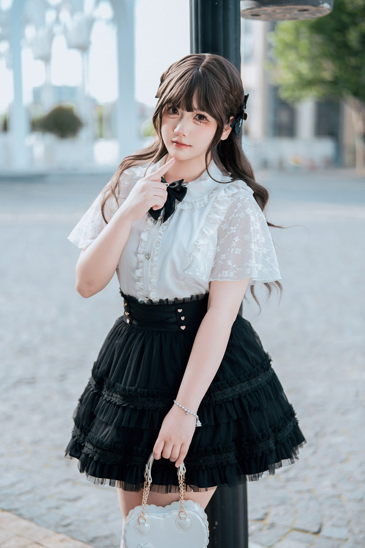 Velvet Bunny Double-Layered Ruffled Lace Sailor Collar Plus-Size Two-Piece