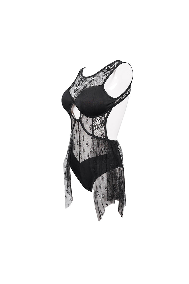 Back Cross Strap Lace-Up Gothic One Piece Swimsuit for Women Lace
