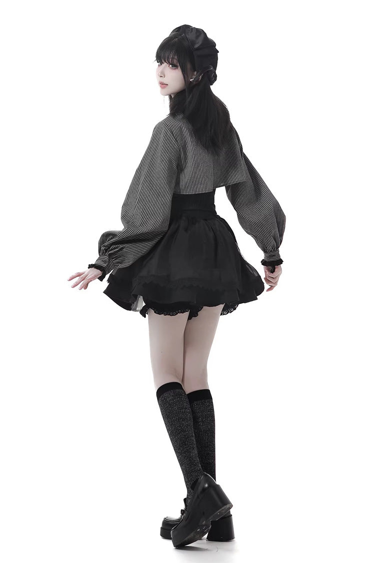 Hymn of the Cross Gothic Ruffled Asymmetric Chain Skirt Set - Black