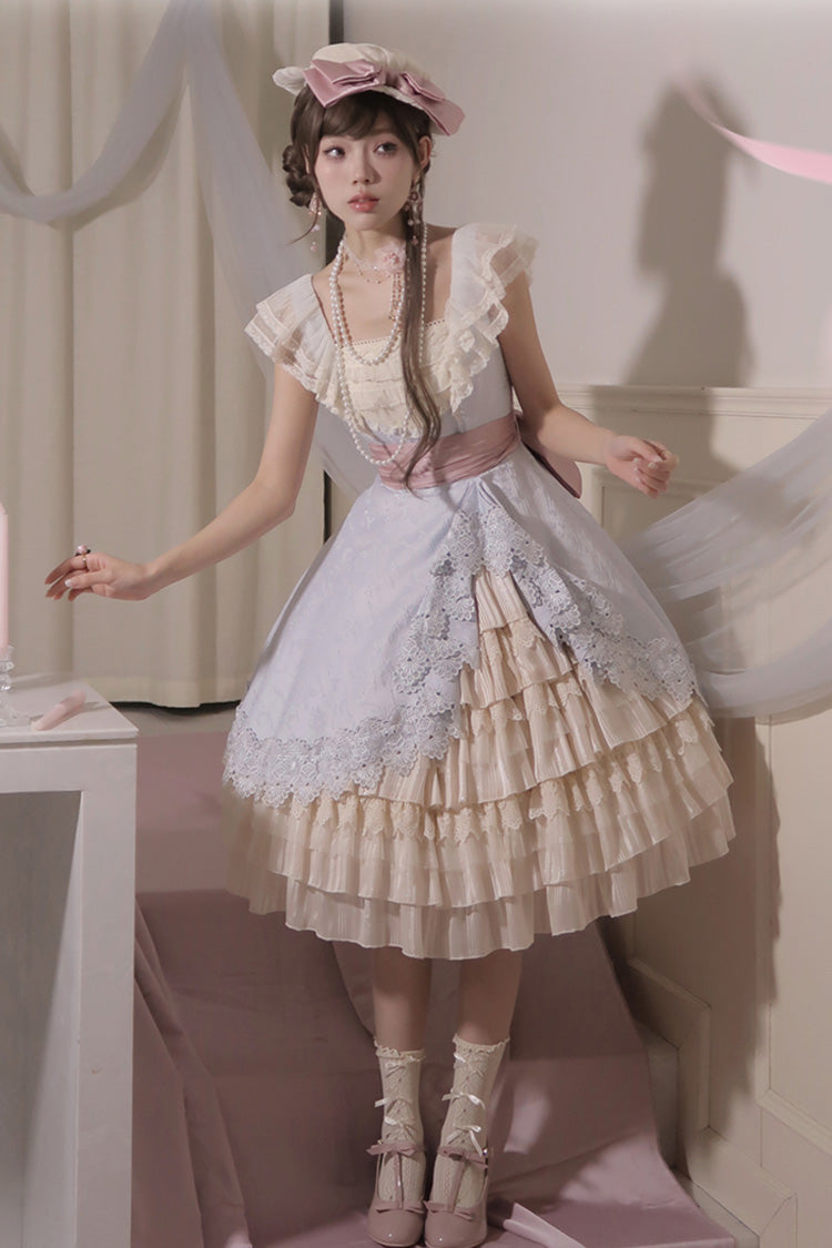 Multi-Color Cream Layers Asymmetric Sweet Lolita JSK Dress - Ruffled Cardigan