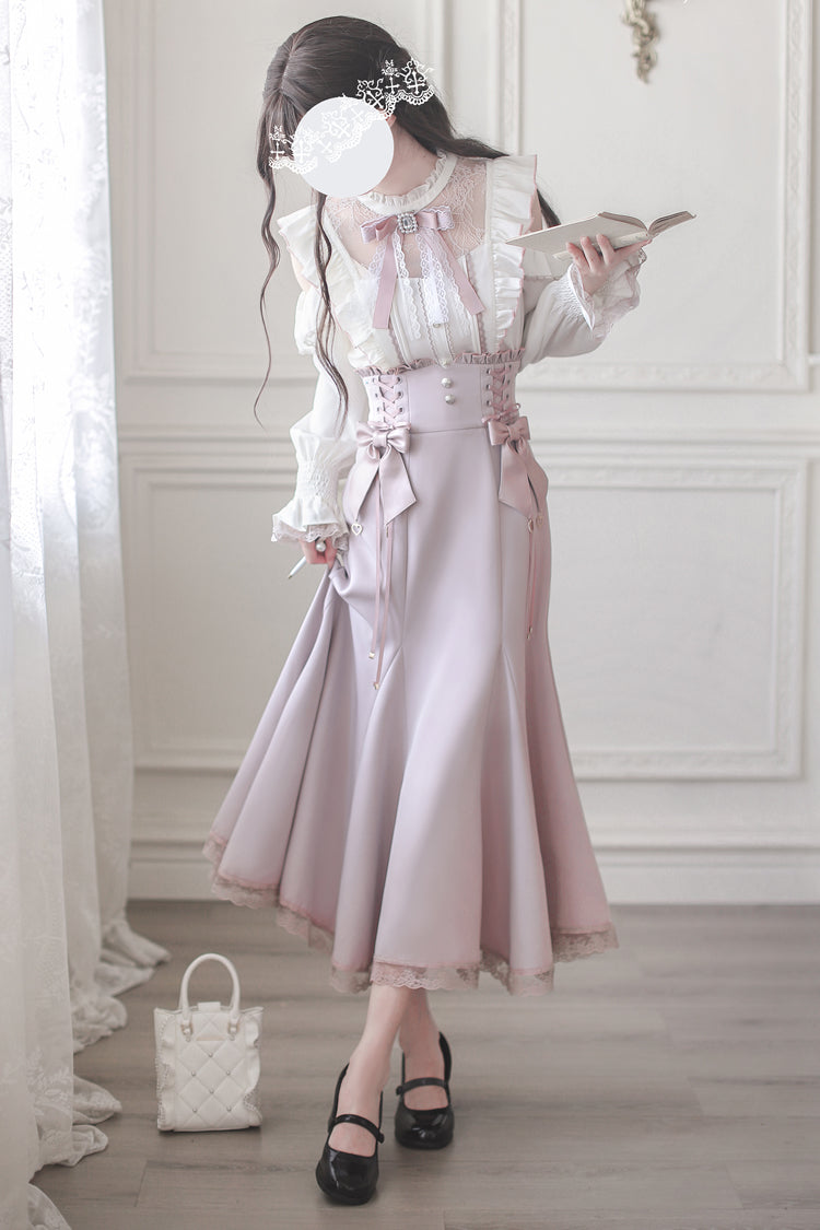 Pink Ruffle Slim Elegant Fishtail Skirt Dress - Sweet Lolita