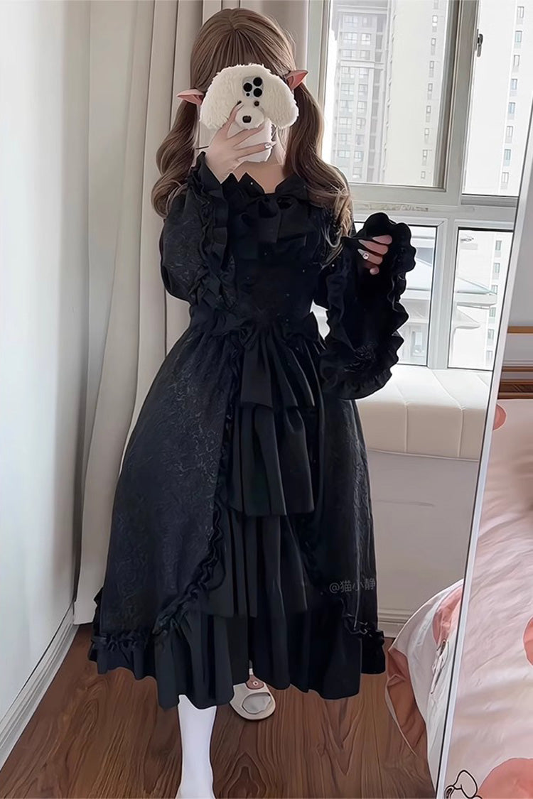 Noir Ruffle Cardigan with Bow Accents and Princess Sleeves