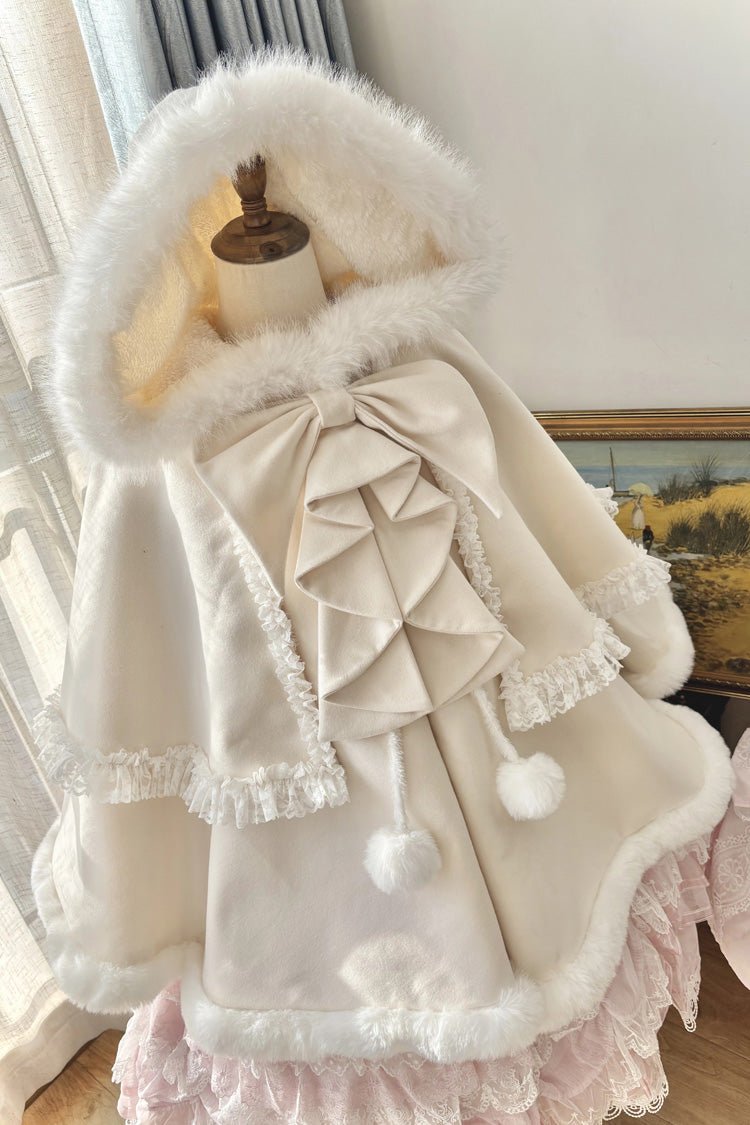 Ruffled Bow Hooded Lolita Cape Coat