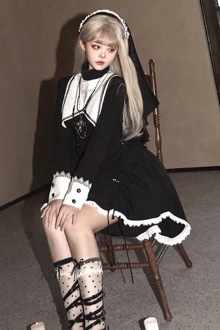 Peace Prayer Asymmetric Ruffle Bow Gothic Lolita Skirt Set