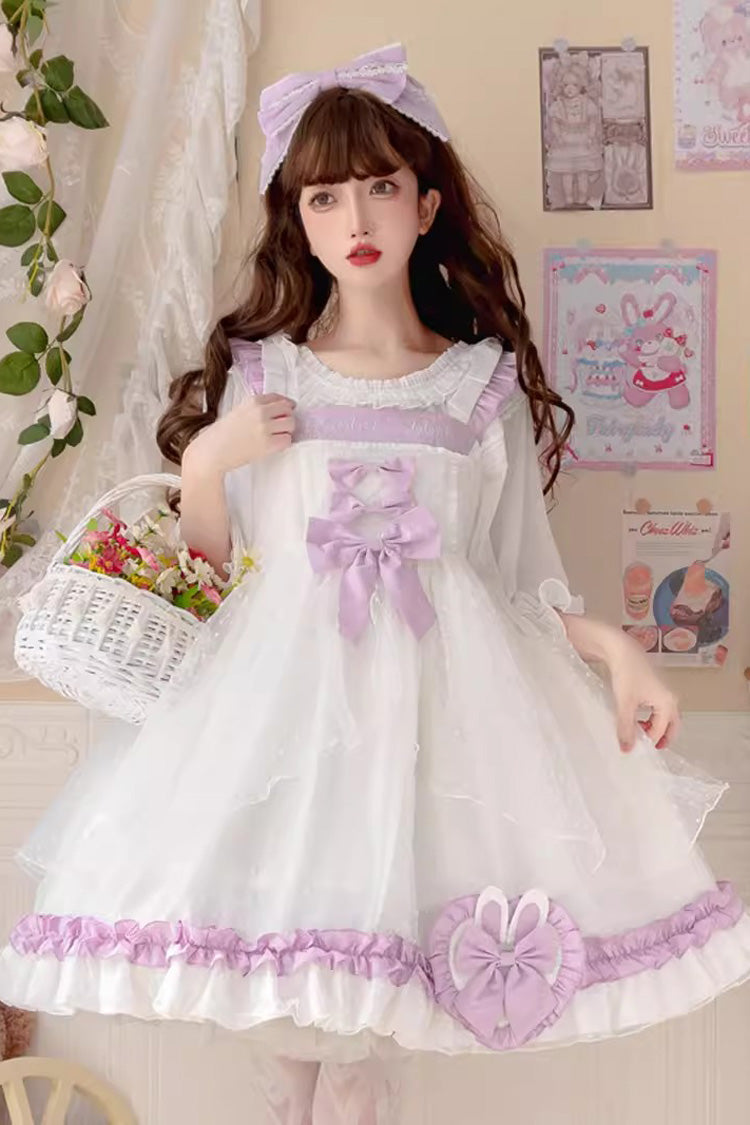 Ivory and Purple Song of Mist and Gauze Ruffled Ribbon Sweet Lolita Dress