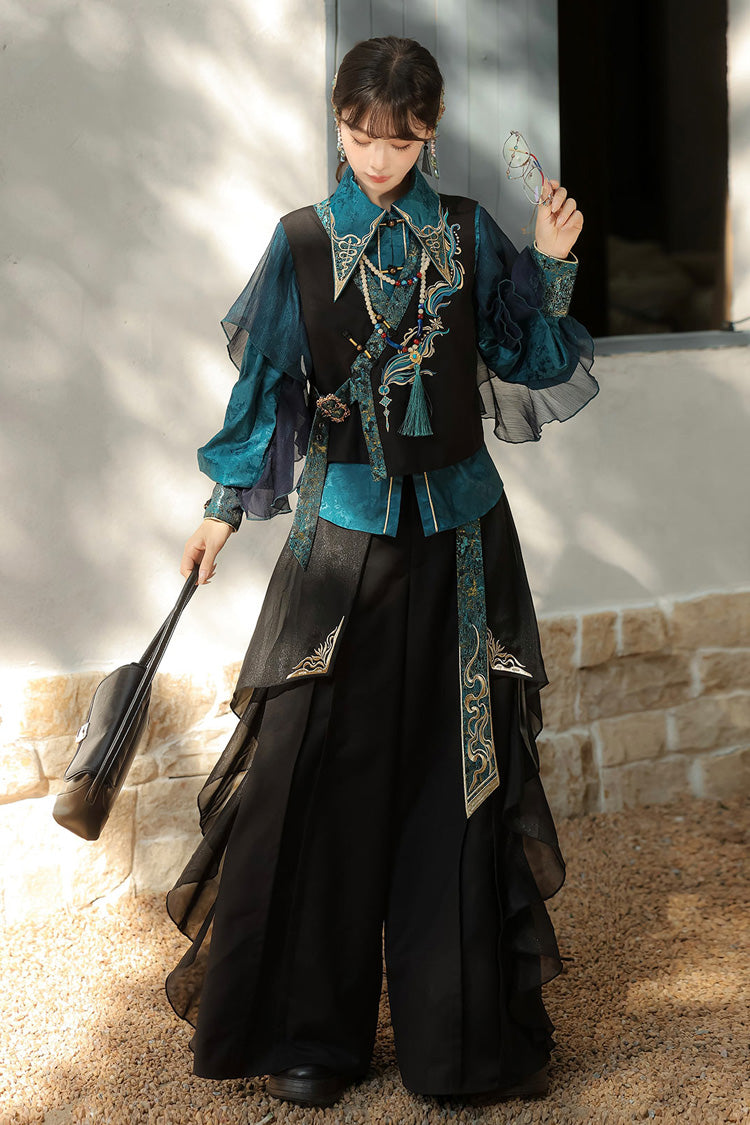 Ruffle Embroidery Round Collar Long Sleeve Ouji Set