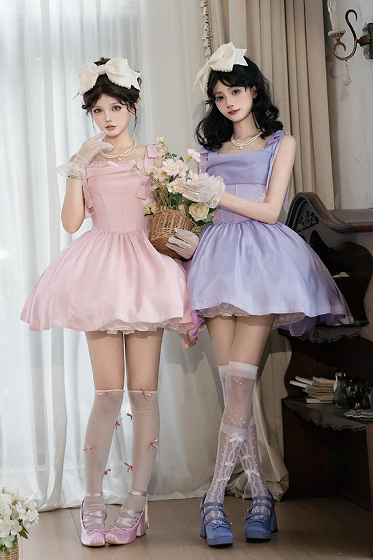 Foamy Sea Violet Sleeveless Ruffle Bowknot Fishbone Lolita JSK - Foamy Sea