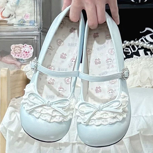 Azure Bow Lace Mid-Heel Round-Toe Sweet Lolita Mary Jane Footwear