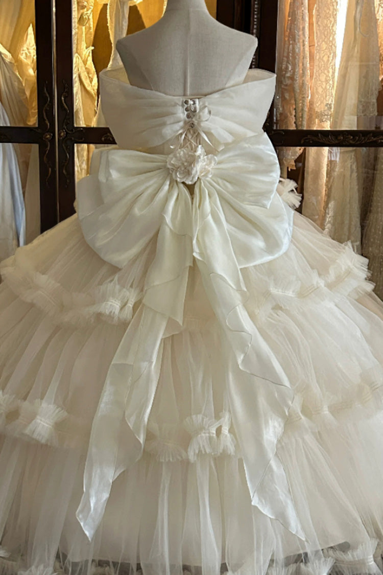 Ivory Sleeveless Layered Hanayome Lace Dress - Pure White Oath
