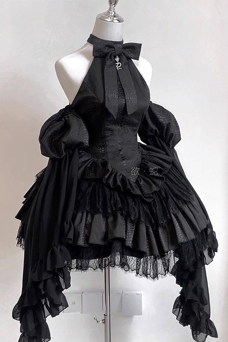 Gothic Lolita Snake Halterneck Dress with Multi-Layer Ruffles