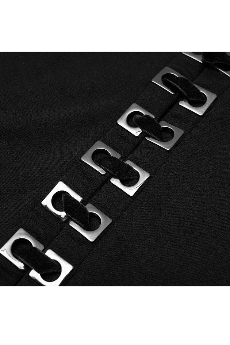 Sable Crewneck Long-Sleeve Front Metal Square Eyelets Fitted Punk Tee for Women