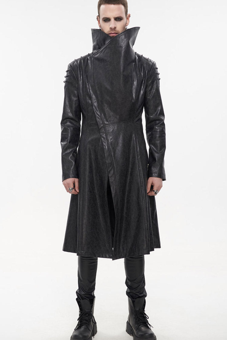 Slim Men's Long Coat with Oversized Collar, Thick Rope, Punk Style