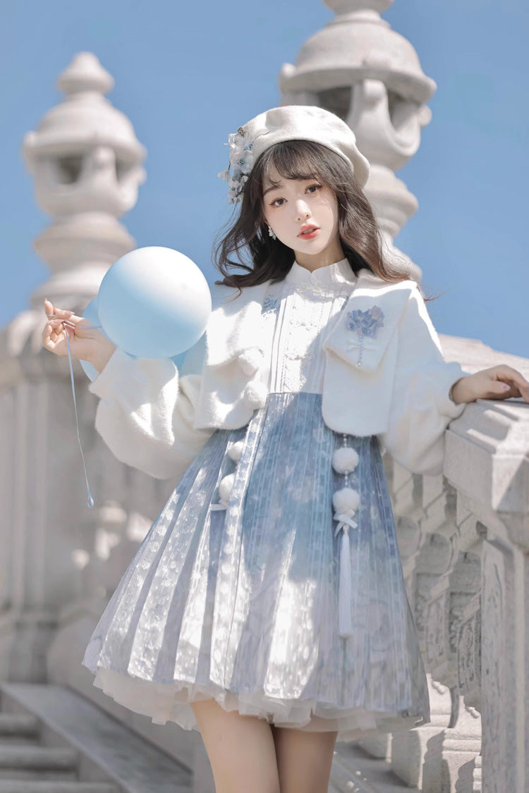 White Blue Printed Chinese Style JSK Set - Sweet Lolita Dress