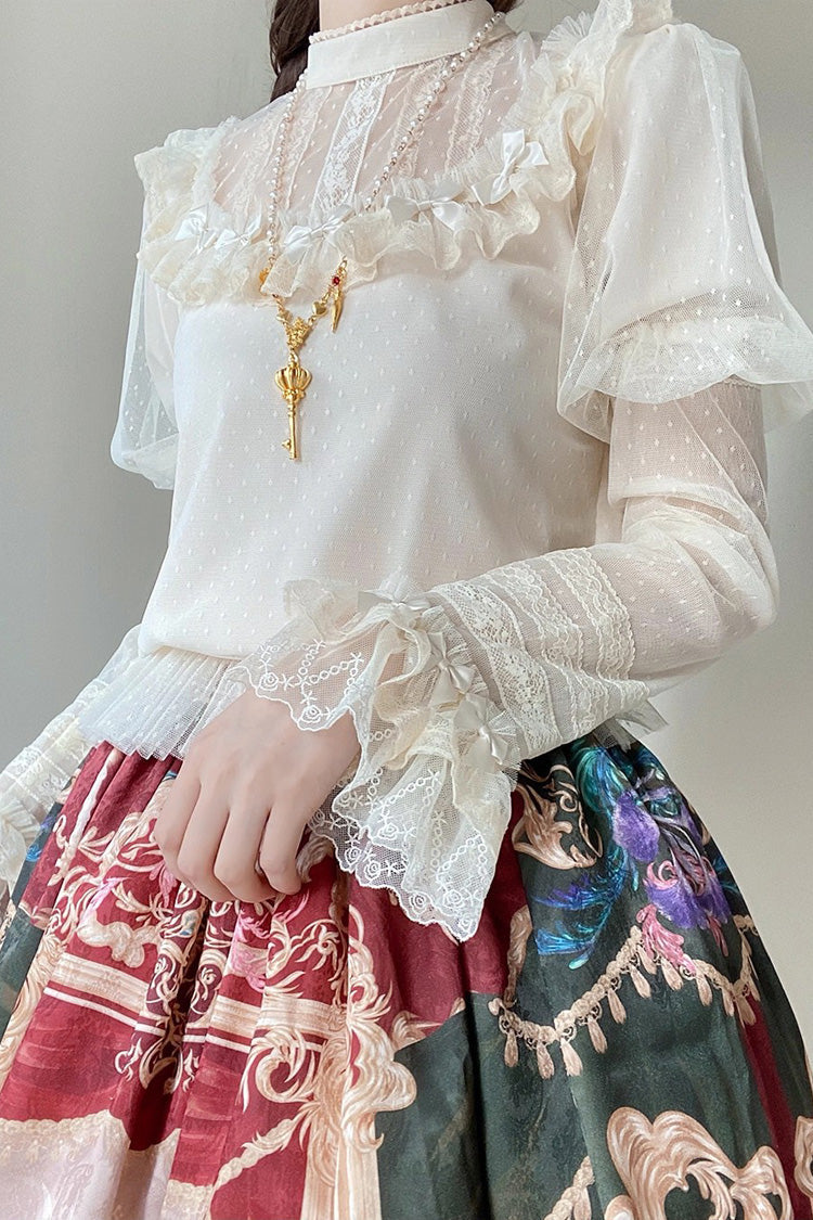 Cream Kaleidoscope Dreams Stand Collar Long Sleeve Frilled Sweet Lolita Blouse
