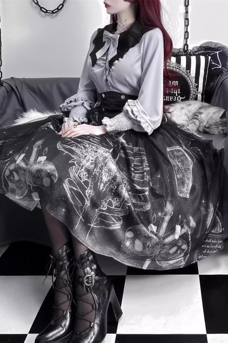 Black Printed Gothic Punk Skirt Set - Halloween Elegant Lolita