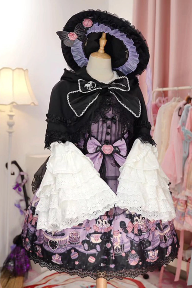 Devil Cat Violet Ruffle Bowknot Lace Gothic JSK Dress Plus Size - Devil Cat