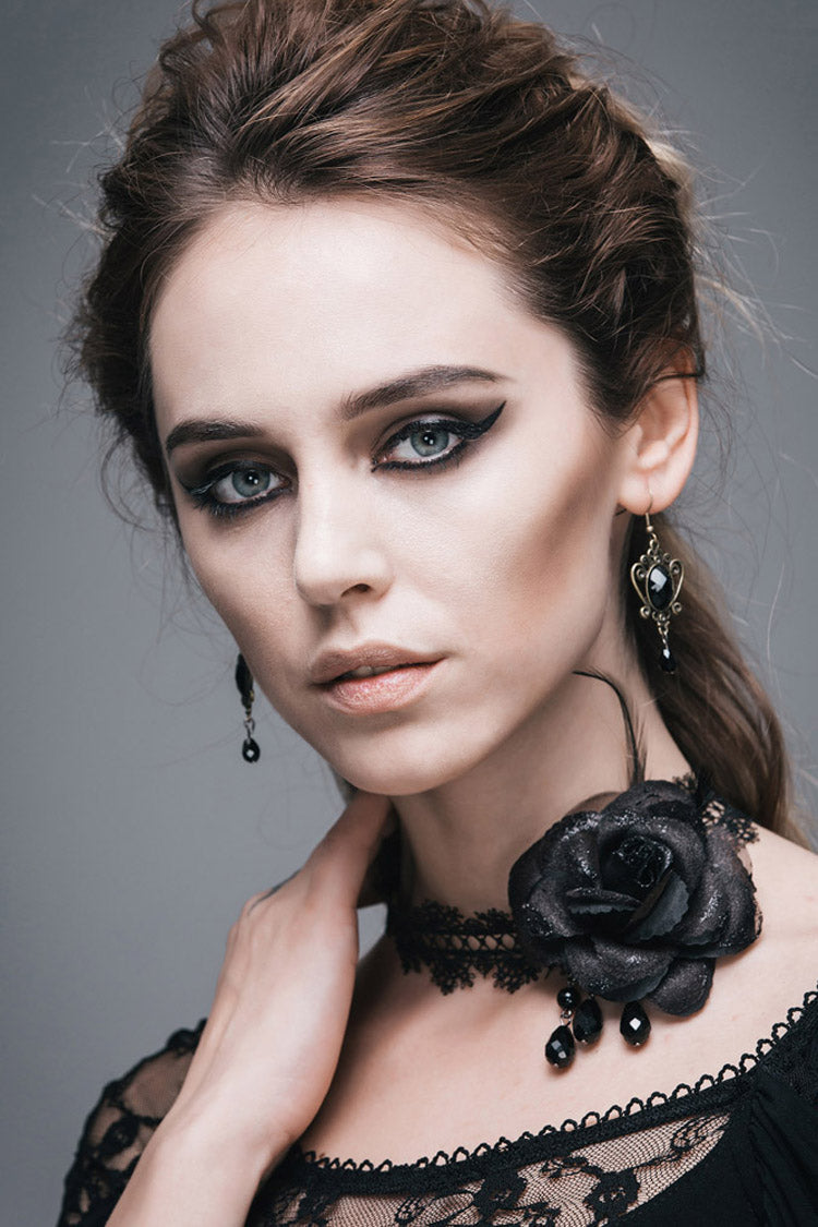 Gothic Choker with Lace, Beads, and Chain Details