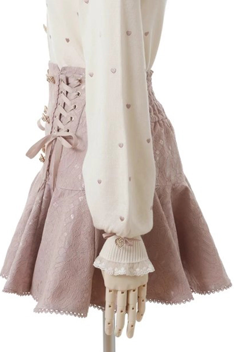 Rosy Double-Breasted Lace-Up Bow Jirai Kei Skirt