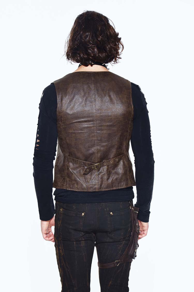Cocoa Retro Punk Waistcoat with Clasp Back and Belt Loops