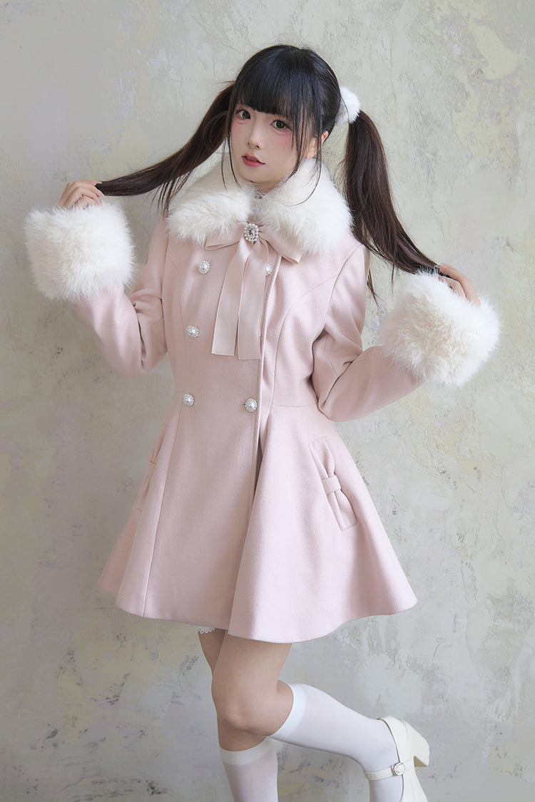 Pink Bowknot Double-Breasted Coat in Japanese Sweet Style