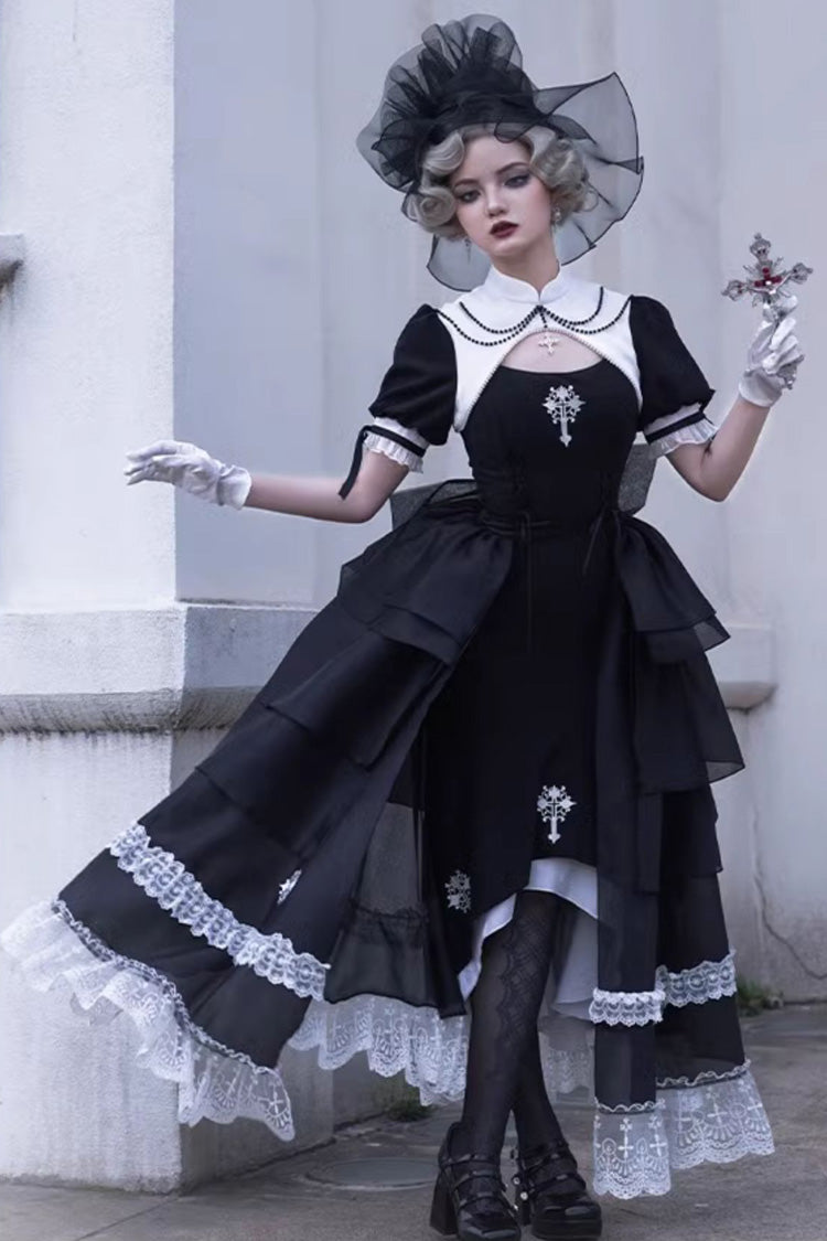Gothic Lolita Nun-Inspired Lace Ensemble with Sheer Details