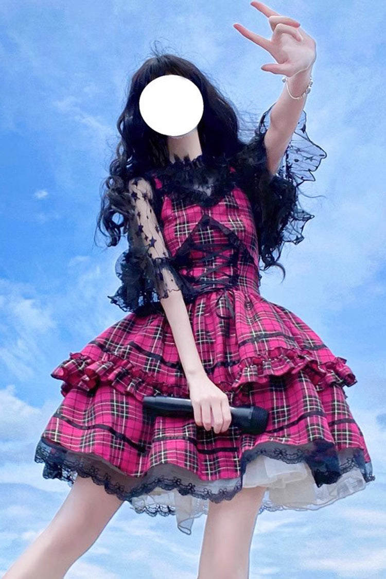 Red Sleeveless Layered Ruffle Bow Gothic Jsk Dress