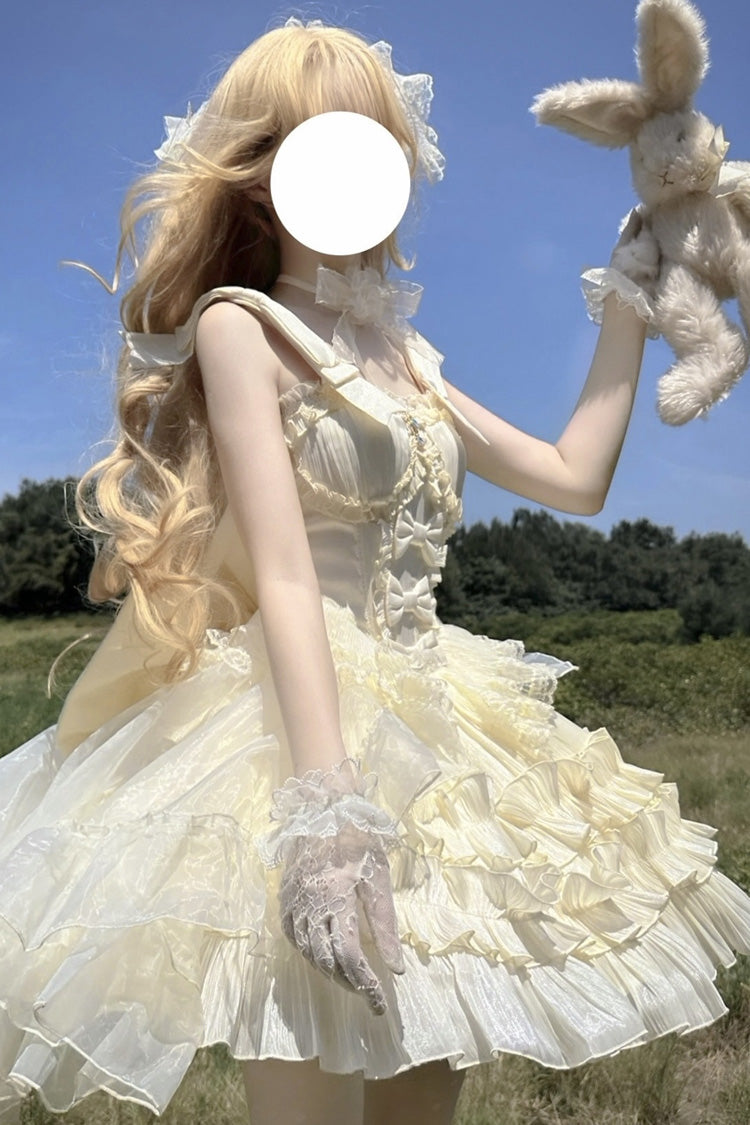 Princess Apricot Sleeveless Layered Ruffle Bow Sweet Lolita JSK Dress Set