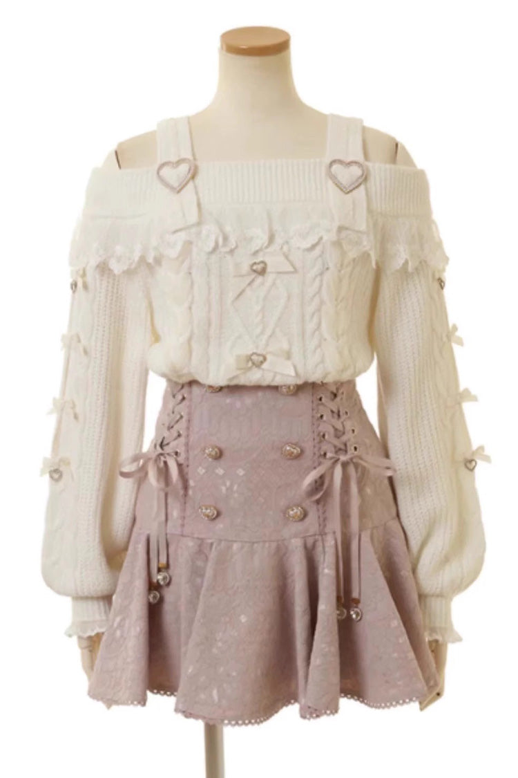 Rosy Double-Breasted Lace-Up Bow Jirai Kei Skirt
