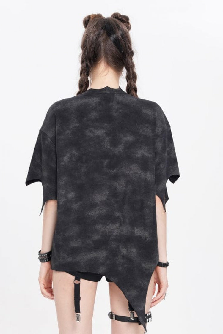 Irregular Print Punk Tee with Artistic Graphics for Women