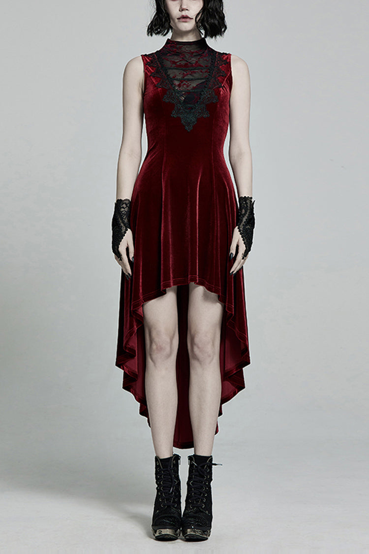 Sleeveless Lace-Up Mesh Stitching Gothic Dress