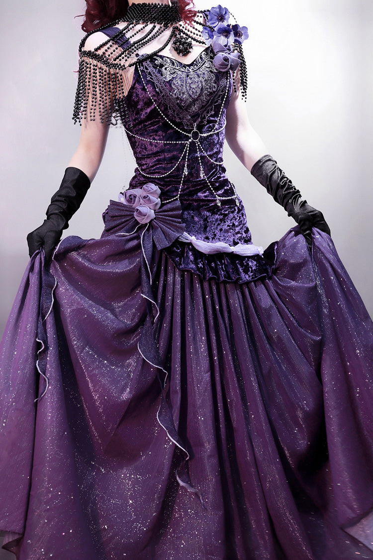 Violet Nocturne Mystery Embroidered Bow Lace Vintage Elegant JSK