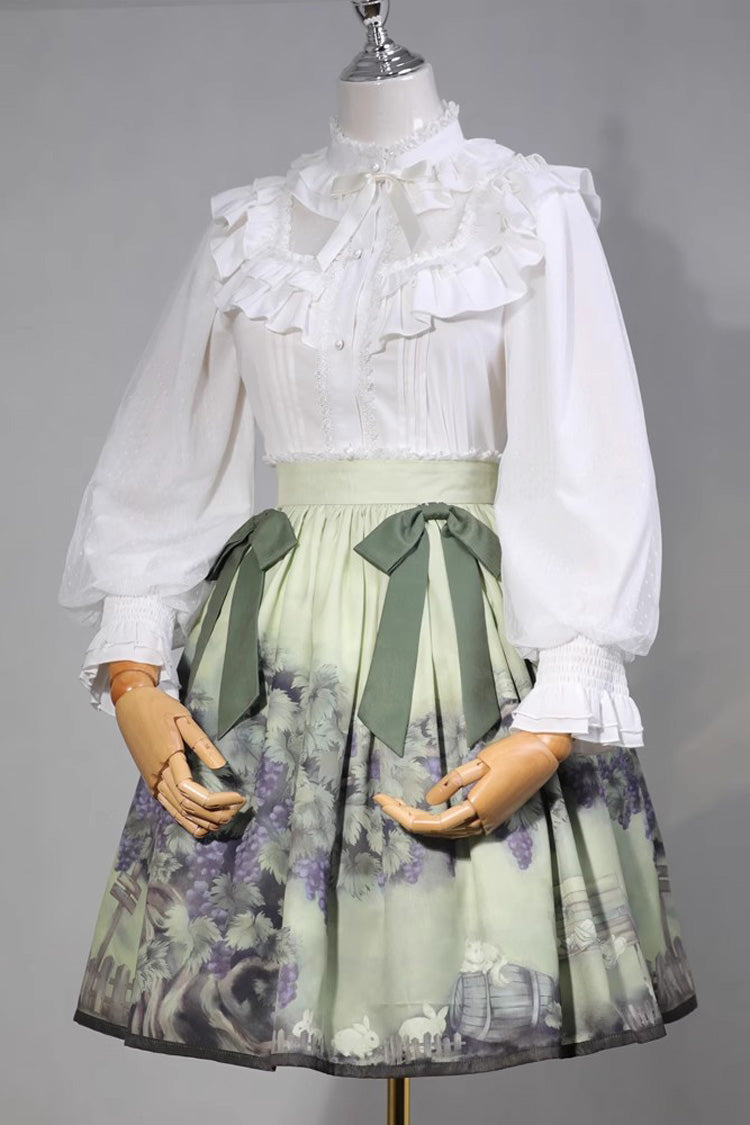 Emerald Vine & Grape Print Bow-Trimmed Skirt