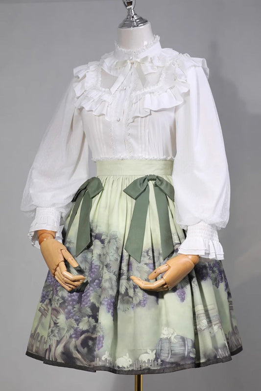 Emerald Vine & Grape Print Bow-Trimmed Skirt
