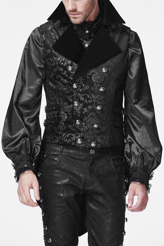 Men's Gothic Vest with Swallowtail Hem & Print, Double-Breasted