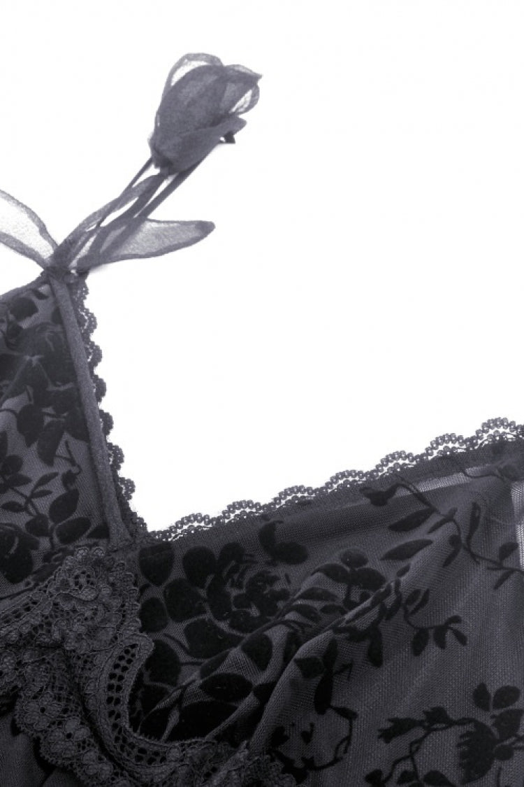 Sleeveless Lace Gothic Maxi Rose Slip Dress