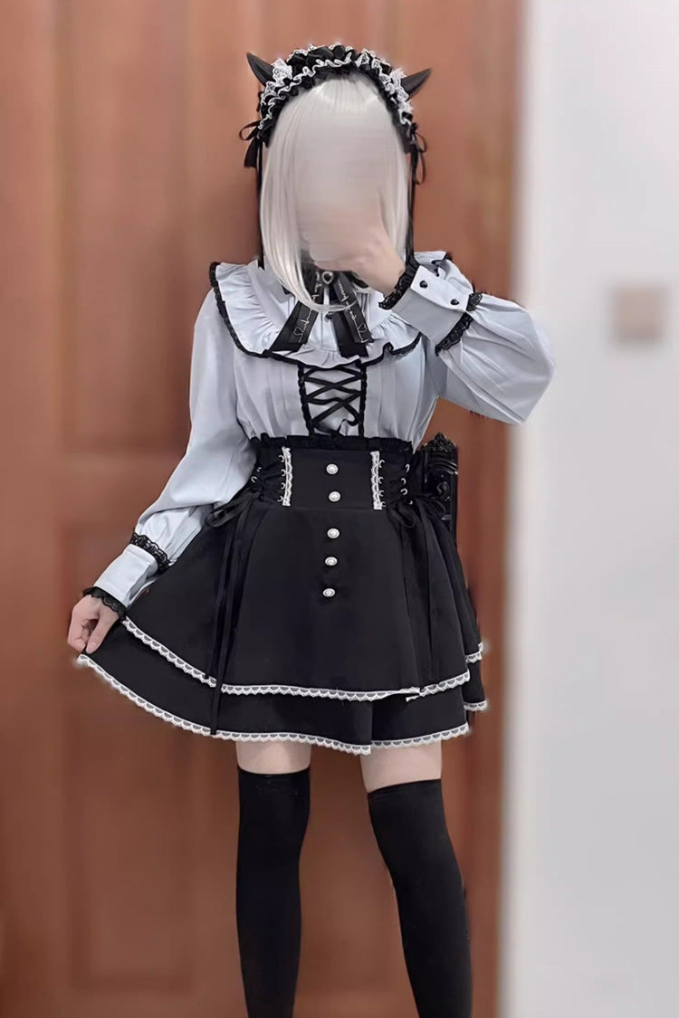 High Waist Bowknot Lace Lace-Up Sweet Lolita Jirai Skirt in Two Tones