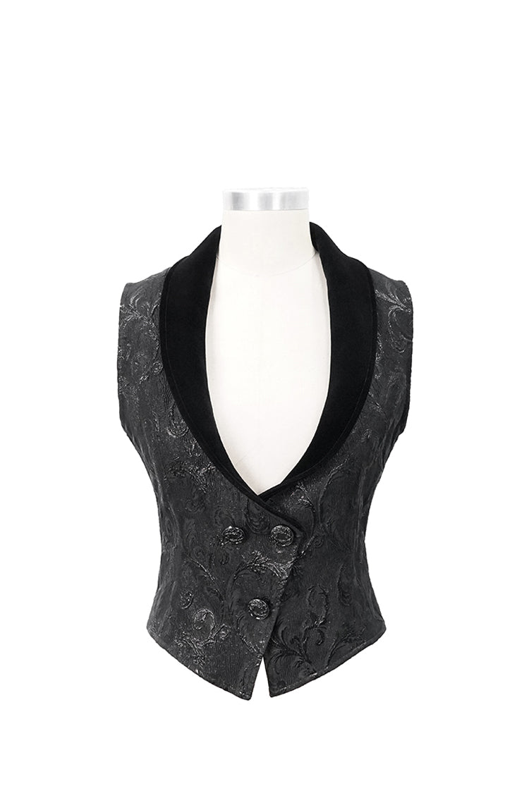 Matte Velvet Jacquard Gothic Waistcoat with Low Neck