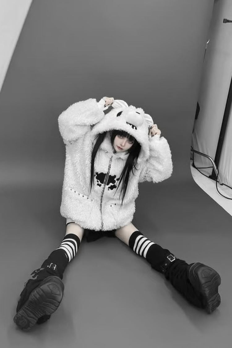 Ivory Bear-Ear Hooded Zip-Up Gothic Lolita Coat